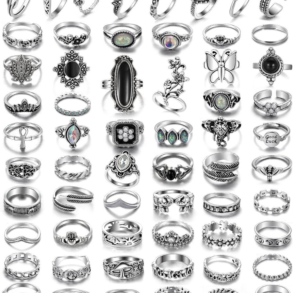 Vintage Silver Knuckle Rings Set For Women Men, Chunky Rings Aesthetic Snake Gru